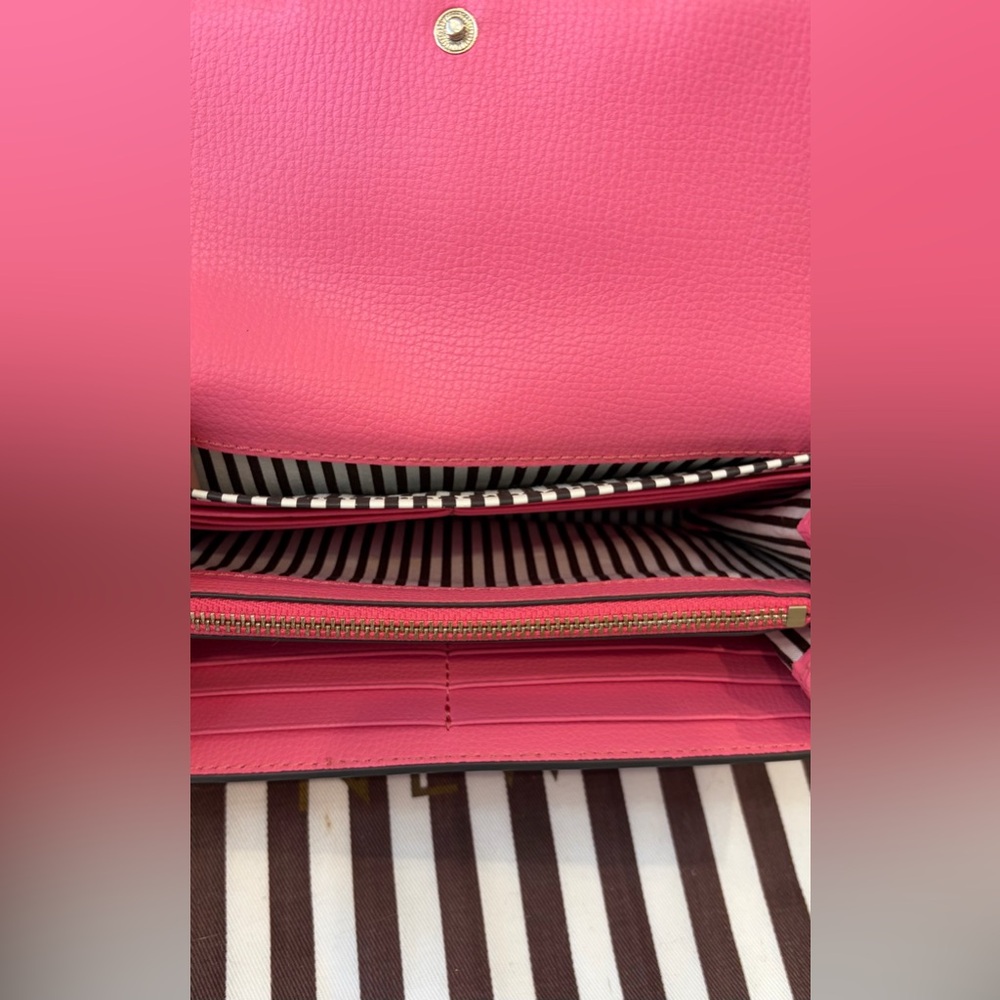NWOT HENRI BENDEL Colorblock Leather Continental Wallet Pink Red Striped🩷❤️ - Picture 7 of 11